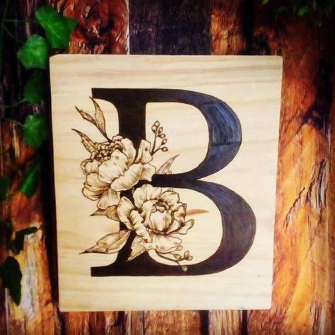 Wood Burning Monogram Ideas, Wood Burned Monogram, Wood Burning Letters Fonts, Wood Burning Fonts, Wood Burning Letters, Woodburning Art, Pyrography Ideas, Beginner Wood Burning, Woodburning Ideas