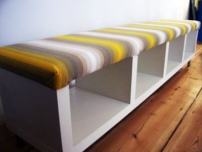 Another pinner says: IKEA shelf turned bench. I just bought one and am debating if I should cover it for a bench in my classroom or leave it normal on top so I can put book baskets on it.   Good ideas! Ikea Bookcase, Ikea Bookshelves, Ikea Lack, Ikea Shelves, Ikea Hackers, Best Ikea, Ikea Furniture, Ikea Hacks, Window Seat