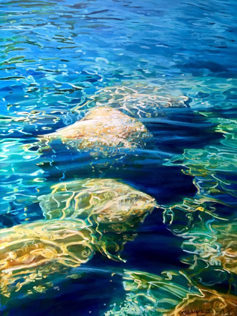 Bild Gold, Water Paintings, Water Artwork, Sea Scapes, Forest Light, Watercolor Water, Pastel Landscape, About Water, Water Ripples