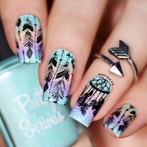 Dream Catcher Nail Art, Dream Catcher Nails, Indian Nails, Acrylic Nail Shapes, Pretty Nail Designs, Trendy Nail Design, Halloween Nail Designs, Cool Nail Designs, Nail Stamping