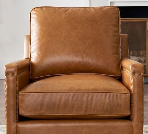 Tyler Leather Square Arm Recliner With Nailheads | Pottery Barn Power Recliner, Leather Recliner, Hard Wood, Bath Furniture, Power Recliners, Leather Chair, Club Chairs, Interior Design Services, Recliner Chair