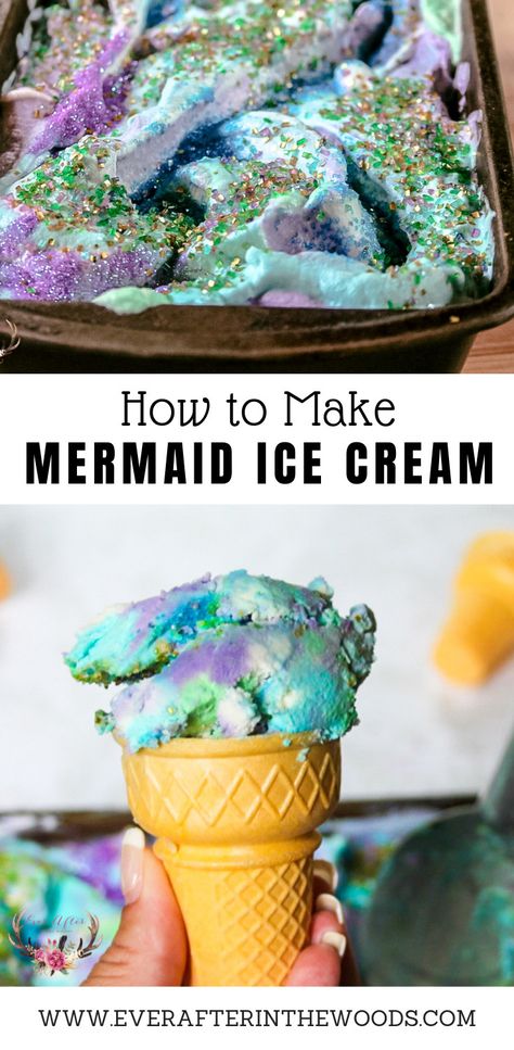 Ice Cream Mermaid, Mermaid Food Recipes, Pool Themed Desserts, Mermaid Ice Cream Cake, Mermaid Snacks, Tipsy Mermaid, Mermaid Ice Cream, Mermaid Treats, Purple Ice Cream