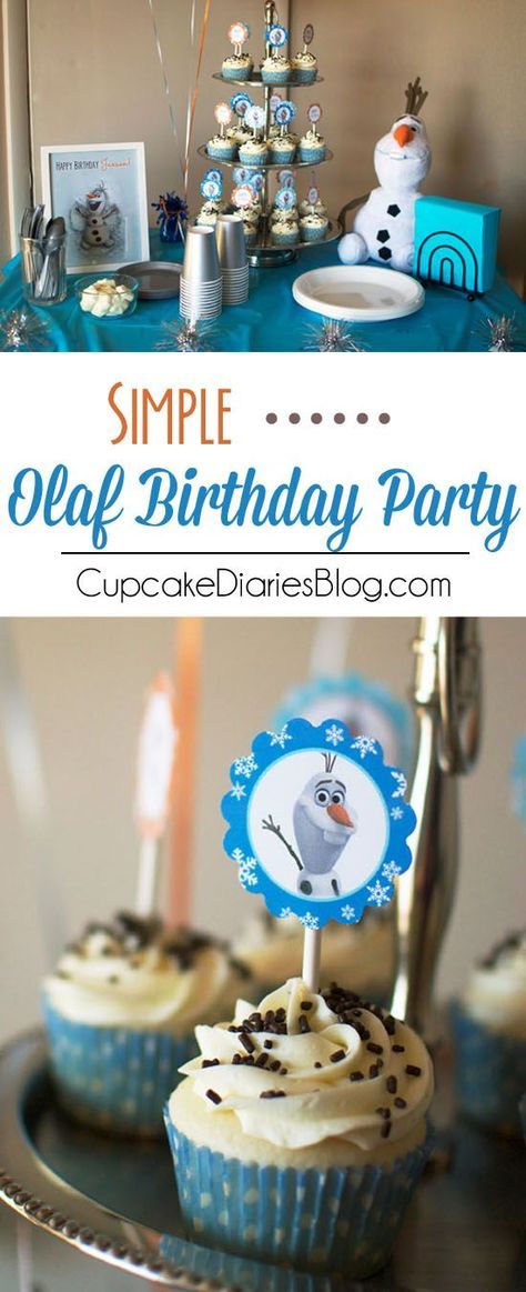 Simple Olaf Birthday Party - A darling Olaf party without all the work! Includes two FREE printables! Olaf Smash Cake, Frozen Birthday Party For Boys, Olaf Birthday Party For Boys, Olaf Birthday Party Decorations, Olaf Party Decorations, Olaf Cupcakes, Olaf Birthday Party, Olaf Party, Parker James