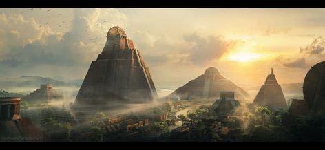 ArtStation - Aztec Empire, Alexander Sköld Aztec Concept Art, Aztec City, Spanish Projects, Aztec Empire, Ancient Aztecs, Fantasy City, Fantasy Castle, Fantasy Places, Fantasy Art Landscapes