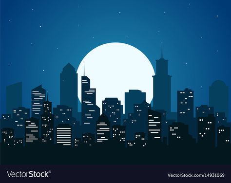 City Silhouette Painting, Night Vector Illustration, Night Cityscape Painting, City Sillouhette, City Night Drawing, City At Night Drawing, City Scape Illustration, City Night Illustration, Cartoon City Background