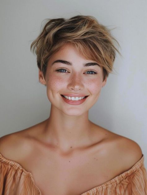 Really Short Hairstyle Women, Blond Bobs, Short Summer Hairstyles, Brunette Blond, Blond Pixie, Brunette Pixie Cut, Bobs With Bangs, Straight Bob Haircut, Brunette Pixie