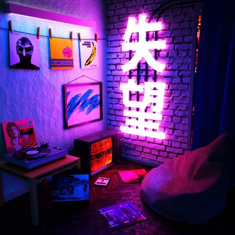 Vaporwave Room, Cyberpunk Room, Couch Wall, Computer Gaming Room, Otaku Room, Chill Room, Video Game Room Design, Neon Room, Video Game Rooms