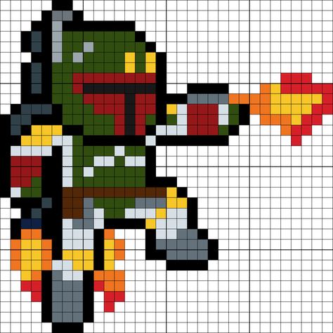 Boba Fett Perler Bead Pattern Boba Fett Perler Beads, Boba Fett Pixel Art, Boba Fett Crochet, Star Wars Perler Bead Patterns, Star Wars Quilt, Melty Bead Patterns, Easy Pixel Art, Pixel Art Templates, Diy Perler Bead Crafts