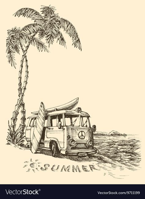 Lifeguard Drawing, Van Coloring Pages, Beach Sketch, Surf Drawing, Beach Sketches, Beach Van, Coloring Pages Ideas, Surf Van, Pages Ideas