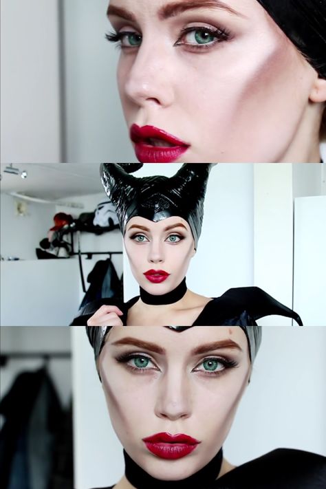 Maleficent Angelina Jolie Disney villain fancy dress Halloween makeup Maleficent Makeup Angelina Jolie, Angelina Jolie Maleficent Makeup, Maleficent Makeup Tutorial Step By Step, Maleficent Makeup Diy, Maleficent Makeup Tutorial, Maleficent Angelina Jolie, Maleficent Nails, Stitch Halloween Costume, Maleficent Makeup