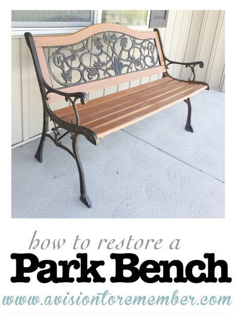 How to Restore a Park Bench with Stain Spray Paint Iron Bench Makeover, Old Park Bench, Park Bench Ideas, Painting Chairs, Metal And Wood Bench, Bench Makeover, Front Porch Bench, Wrought Iron Bench, Cast Iron Bench