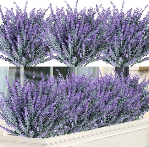 Yirtree 5PCS Fake Flowers Artificial Lavender Faux Plastic Plants for Home Decor Wedding Kitchen Garden Patio Porch Window Box Office Table Centerpieces Indoor Outdoor Decorations - Walmart.com Purple And Gray Wedding, Flower Box Ideas, Wedding Mason Jars, Purple Bathroom Decor, Lavender Wedding Theme, Tangled Wedding, 50 Shades Of Purple, Purple Bathroom, Small Front Yard Landscaping