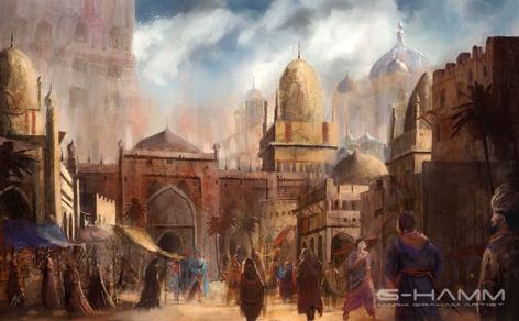 Desert Market Concept Art, Fantasy Bazaar, Desert Market, Desert City, Fantasy Town, Grand Bazaar, Fantasy City, City Market, Fantasy Places