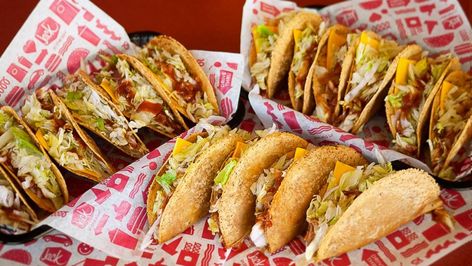 Jack In The Box Tacos, Deep Fried Tacos, Taco Cake, Free Birthday Food, Fried Tacos, Fast Food Chains, Taco Salad, Jack In The Box, Cat Recipes