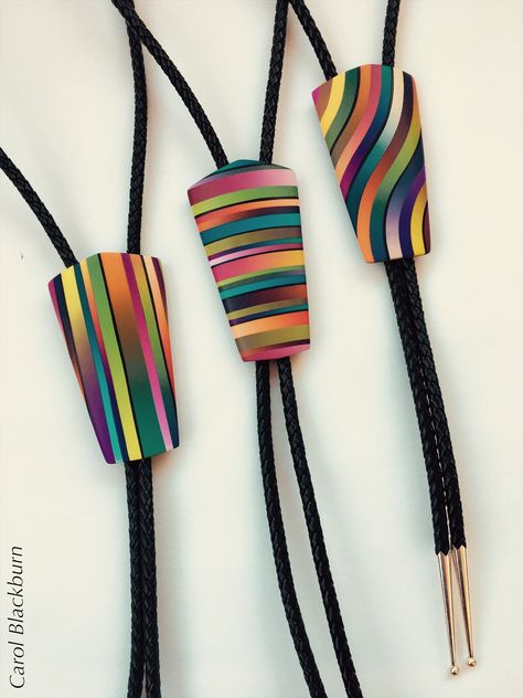 Banded Bolos | Polymer | Carol Blackburn | Flickr Polymer Clay Canes, Polymer Clay Pendant, Polymer Clay Projects, Polymer Clay Art, Polymer Clay Beads, Ceramic Jewelry, Jewelry Inspo, Polymer Clay Crafts, Clay Beads