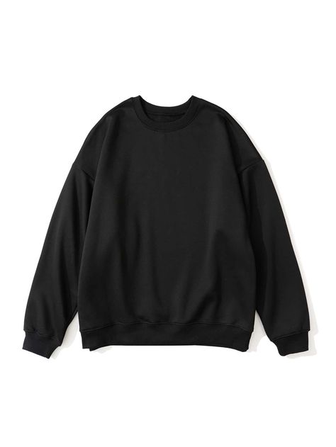 Black Basics  Long Sleeve Cotton Plain Pullovers Embellished Non-Stretch Fall/Winter Men Hoodies & Sweatshirts Plain Black Sweater Outfit, Sweet Shirt Men, Black Crewneck Outfit Men, Black Crewneck Outfit, Valentines Wishlist, Plain Long Sleeve Shirts, Crewneck Outfit Men, Hoddies Outfits Men, Black Sweater Men