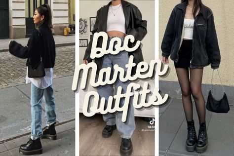 18 Doc Martens Outfits For Women To Rock The Boots - What Dress Code? Skirt With Doc Martens Outfit, Dress Doc Martens Outfits, Dc Martens Outfit Winter, Winter Outfits Doc Martens, Doc Martens Outfit Women, Dresses With Doc Martens Outfits, Mock Neck Dress Outfit, Dr Martens Outfit Winter, Dc Martens Outfit