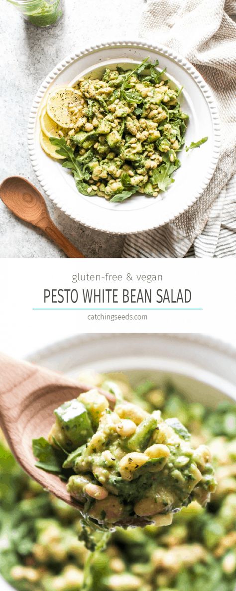 Pesto White Bean, Summer Pesto, Creamy Beans, Healthy Picnic, Pesto Salad, Arugula Pesto, White Bean Salad, Bean Salad Recipes, Avocado Salat