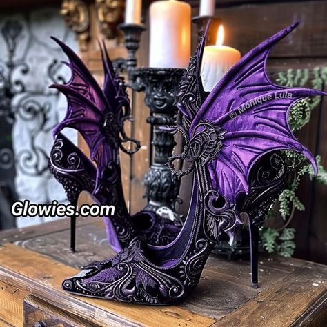 Dragon Heels, Shoes With Wings, Fantasy Shoes, Gaming Things, Dark Romantic Wedding, Monique Lula, Whimsical Shoes, Dragon Wing, Magic Shoes