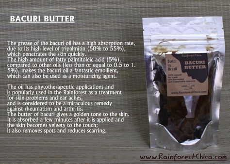 Bacuri Butter is the best pre-poo ingredient for natural coarse or Afro textured hair since coconut oil.  The combination of the two would protect from protein loss and condition and soften the hair at a level never achieved before. The tripalmitin in Bacuri butter ensures it penetrates the hair shaft as well. Butters For Skin, Bacuri Butter, Hoodoo Herbs, Stealth Health, Hair Serums, Brazilian Rainforest, Body Care Recipes, Skin And Hair Care, Handmade Skincare