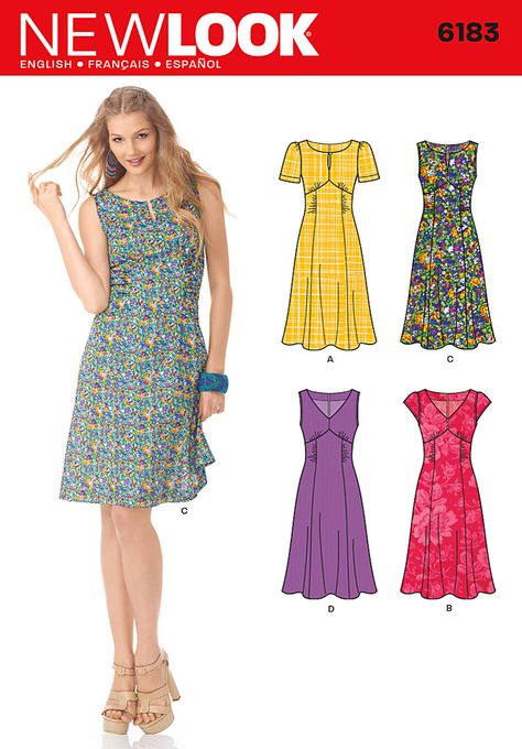 Purchase New Look 6183 Misses Dress and read its pattern reviews. Find other Dresses, sewing patterns. New Look Dress Patterns, New Look Patterns, New Look Dresses, Retro Style Dress, Top Sewing, Flutter Dress, Miss Dress, Top Sewing Pattern, Empire Waist Dress