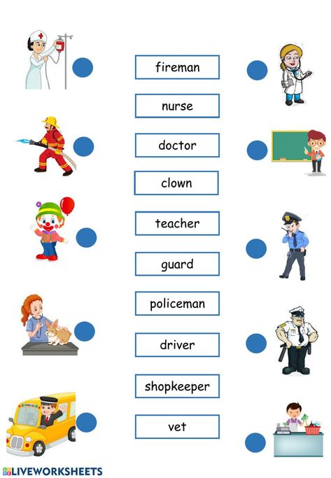 Jobs and work places 2 - Ficha interactiva Occupations Worksheets For Kids, Jobs Activities For Kids, Jobs Worksheets For Kids, Jobs Worksheet, Jobs For Kids, Community Helpers Preschool Activities, Preschool Number Worksheets, Materi Bahasa Inggris, English Worksheets For Kindergarten