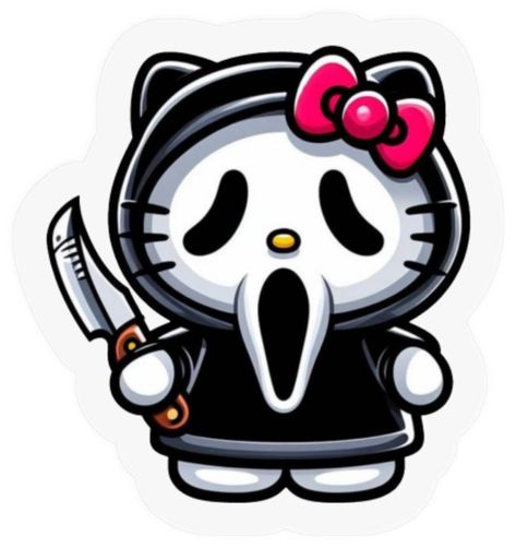 Hello Kitty Scream Stickers sold by Teal Celtic | SKU 261034617 | 50% OFF Printerval Hello Kitty Mashup, Hello Kitty Jason, Hello Kitty As Horror Movies, Different Hello Kitties, Hello Kitty Buzz Ball, Mummy Hello Kitty, Cute Stickers Hello Kitty, Hello Kitty Things To Print, Hello Kitty Horror Characters