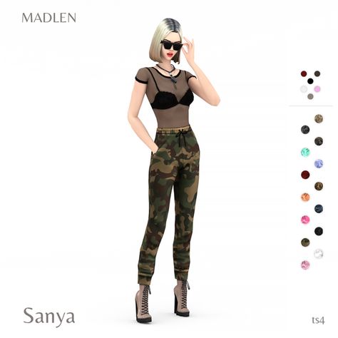 Sanya Outfit Pack | Madlen en Patreon Transparent Top, Camo Top, Sims 4 Characters, Sims Four, Body Outfit, Sims4 Clothes, Sims 4 Cc Packs, Sims 4 Collections, Sims 4 Cas