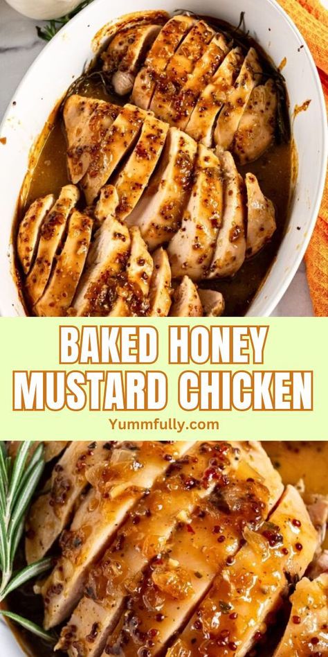 If you are looking for a deliciously flavored chicken entree that is also very easy to make, this baked chicken with mustard is exactly it. Mixing Dijon, yellow, and whole-grain mustard with honey produces the most amazing sauce. Pair it with Garlic Butter Rice for a finger-licking meal! Chicken With Mustard, Baked Honey Mustard Chicken, Mustard Chicken Recipes, Chicken Breast Recipes Baked, Dried Parsley, Dried Basil, Honey Mustard Chicken, Chicken Entrees, Mustard Chicken