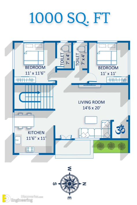 2bhk House Plan With Elevation, 2bhk House Plan East Facing, Home Plans Indian, 2bhk House Design, Konkan House, Home Design Plans Indian, 2bhk Plan, 1200sq Ft House Plans, Mini House Plans