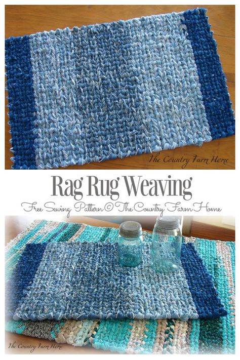 DIY Recycled Denim Jean Rag Rug Free Sewing Tutorials | Fabric Art DIY No Sew Denim Rug, Rectangle Rag Rug Diy, Rag Placemats Diy, Jean Rugs Diy How To Make, Diy Rug Weaving Loom, Denim Rug Diy Old Jeans, Rag Rug Weaving, Diy Rug Tutorial, Christmas Card Making Ideas