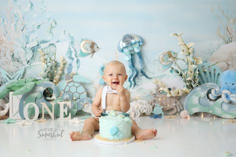 South Jersey Cake Smash Photography, Boy theme, Blue, white, under the sea, blue and green, 1st Birthday, neutral Under The Sea Backdrop, Sea Backdrop, 1st Birthday Boy Themes, Jersey Cake, Cake Smash Theme, Ocean Theme Birthday, Baby Cake Smash, 1st Birthday Photoshoot, Smash Cake Boy