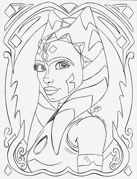 How To Draw Ahsoka Tano, Ahsoka Coloring Pages, Ashoka Drawing, Ahsoka Tano Drawing, Star Wars Art Drawings Sketch, Tiger Tatoos, Art For Embroidery, Star Wars Coloring Pages, Star Wars Art Drawings