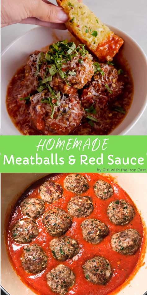 Meatballs With Red Sauce, Italian Red Sauce Recipe, Homemade Red Sauce, Meatballs Sauce, Meatballs And Sauce, Quick Pasta Sauce, Pasta Garlic, Dinner Italian, Red Sauce Recipe