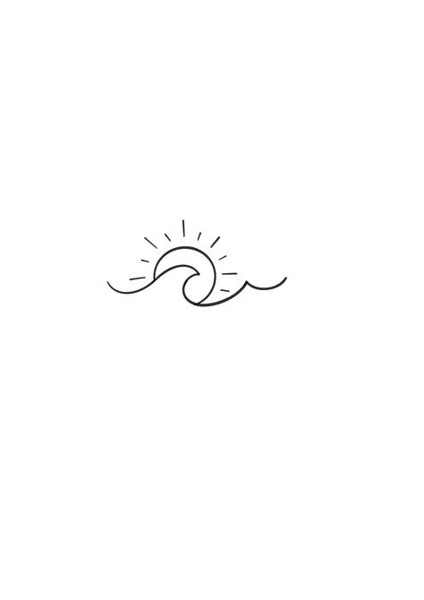 Sun And Ocean Tattoo, Ocean Minimalist Tattoo, Drawing Of A Sun, Ocean Tattoo Design, Small Beach Tattoo, Ankle Band Tattoo, Small Beach Tattoos, Minimalist Tattoo Design, Sun And Ocean