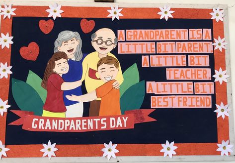 Grandparents Day Decorations, Ideas For Grandparents Day, Board Decoration Ideas, Grandparents Day Crafts, School Board Decoration, Grand Parents, Wall Decoration Ideas, Notice Board, Art Activity