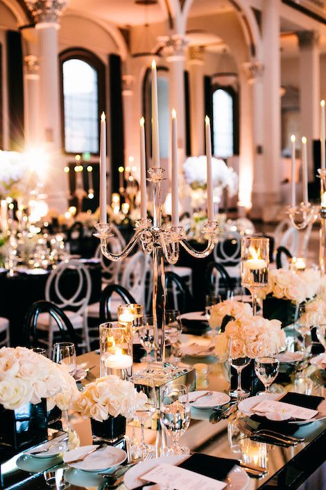 Cute Wedding Venues, Black And Cream Wedding, Gold Centrepiece, 20s Wedding Theme, Cream Wedding Theme, Gold And Black Wedding, Centrepiece Ideas, Strictly Weddings, Wedding Floral Centerpieces