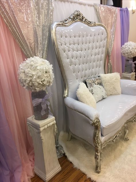 Quince Throne Chair Decor, Quinceanera Chair Decorations, Quince Chair, Draped Backdrop, Princess Chair, Cinderella Sweet 16, Queen Chair, Quince Decor, Quinceanera Pink