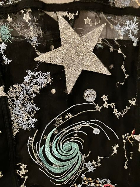 I just finished decorating this jacket with an outer space Rock star theme. It’s now for sale in my Etsy store. Rock Star Theme, Star Theme, Space Fashion, Artsy Outfit, Space Rock, Rock Star, Outer Space, Fashion Illustration, Etsy Store