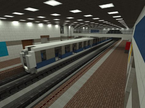 Subway Minecraft Parking Garage, Minecraft Train Station Interior, Minecraft Mall Ideas, Minecraft Minecart Station, Minecraft Subway, Minecraft Subway Train, Minecraft Subway Station, Minecraft Railroad, Sims 4 Subway Station