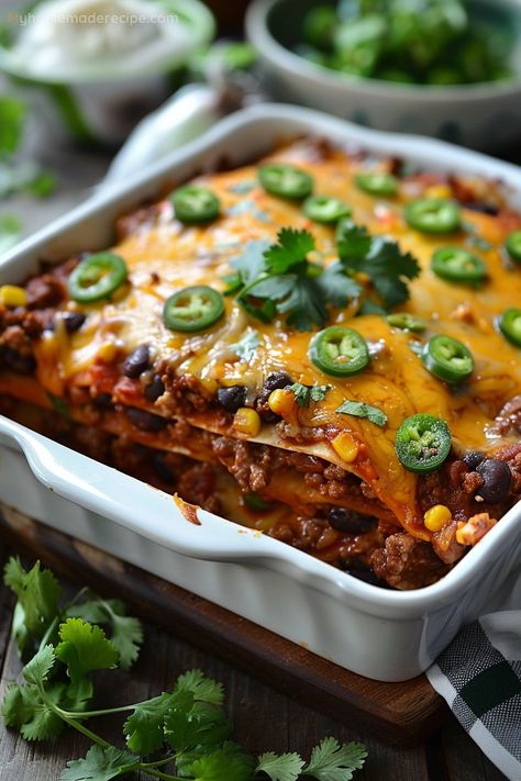 Beef Enchilada Casserole, Beans And Cheese, Beef Enchilada, Roasted Poblano Peppers, Enchilada Casserole Recipes, Bean Enchiladas, Red Enchilada Sauce, Beef Enchiladas, Slow Cooked Beef