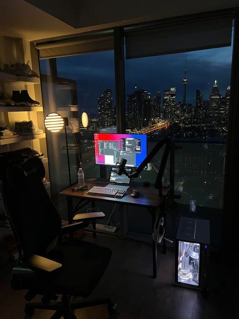 Minimal Gaming Setup, Apartment View, Home Studio Setup, Music Studio Room, Bedroom Setup, Gaming Room Setup, Minimalist Room, Studio Setup, Home Office Setup