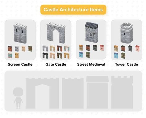 Animal Crossing Castle, Acnh Castle, Large Castle, Small Castles, Castle Wall, New Animal Crossing, Smart Auto, Small Buildings, Cheat Sheet