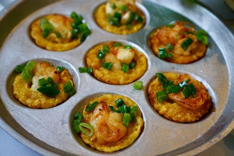 Bánh Khọt  – Vietnamese Mini Rice Pancakes | La Vie Partagée Banh Khot Recipe, Vietnamese Breakfast, Banh Khot, Pancake Restaurant, Vietnamese Recipe, Rice Flour Recipes, Best Ina Garten Recipes, Nuoc Mam, Rice Pancakes