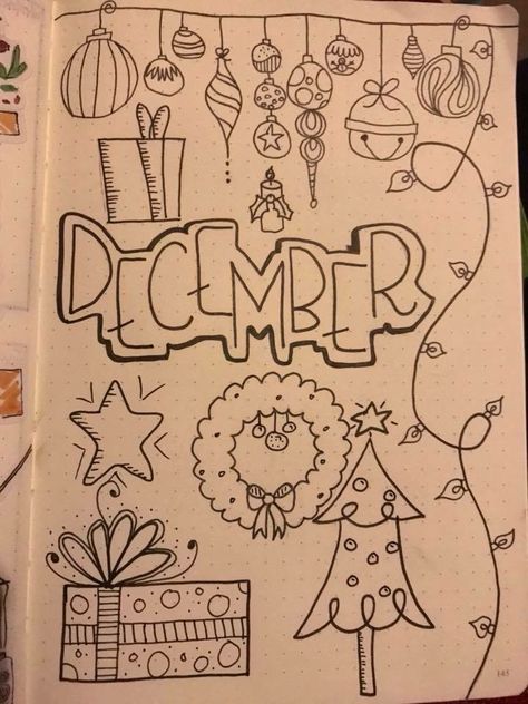 Bujo Christmas, Dotted Bullet Journal, Calendar Doodles, Word Doodles, Bullet Journal Christmas, Planning Life, December Bullet Journal, Holiday Pics, Cool Journals