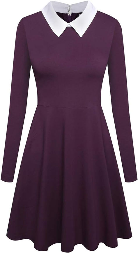 Aphratti Women's Casual Long Sleeve Peter Pan Collar A-Line Fit and Flare Skater Dress Cute Skater Dresses, Dress With White Collar, Pan Collar Dress, Peter Pan Collar Dress, Dresses Casual Fall, Super Cute Dresses, Short Dresses Casual, Womens Black Dress, Classic Dress