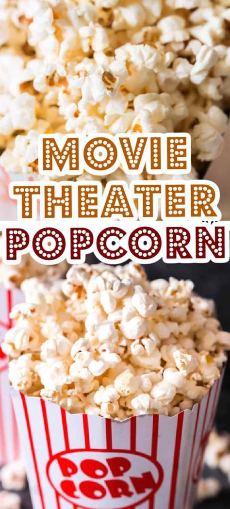 Make buttery, salty, crunchy movie theater popcorn right at home in 10 minutes using only 4 ingredients and it's made on stove top! Movie Theater Popcorn Butter, Homemade Movie Theater, Stove Popcorn, Homemade Popcorn Recipes, Popcorn Video, Flavored Popcorn Recipes, Dips Appetizers, Popcorn Oil, Popcorn Recipes Easy