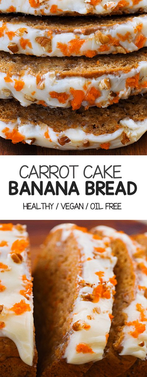 Secretly Healthy Carrot Cake Banana Bread Recipe Carrot Cake Banana Bread, Carrot Cake Recipe Healthy, Healthy Frosting, Cake Banana Bread, Carrot Banana Cake, Healthy Carrot Cake, Carrot Bread, Chocolate Covered Katie, Homemade Carrot Cake