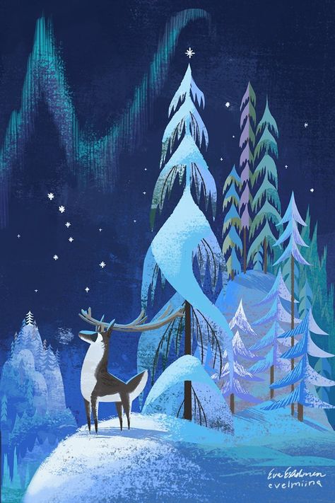 Faerie Aesthetic, Snow Illustration, Professional Portfolio, Deer Illustration, Sketchbook Illustration, Winter Illustration, Painting Snow, Art Animation, Forest Illustration