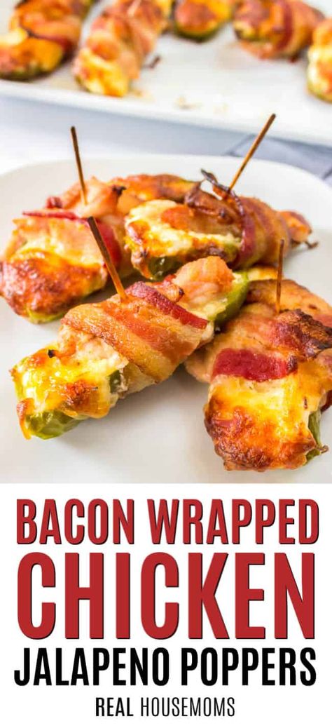 Poppable Appetizers, Chicken Jalapeno Poppers, Bacon Appetizer, Chicken Jalapeno, Chicken Pickle, Chicken Poppers, Bacon Wrapped Jalapeno Poppers, Awesome Appetizers, Chicken And Cheese